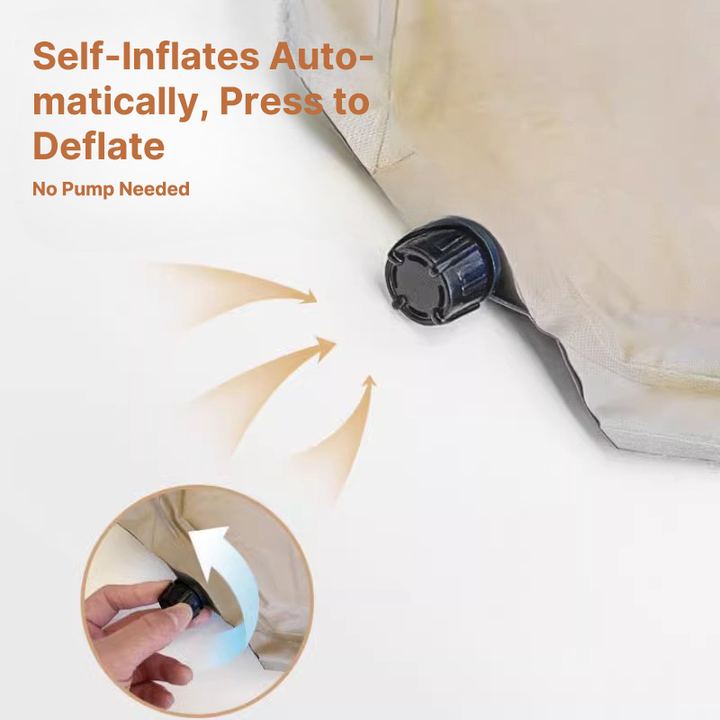 Close-up of valve on automatic self-inflating camping mattress for easy inflation