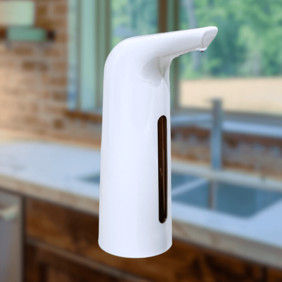 Automatic touchless soap dispenser with motion sensor, ideal for hygienic handwashing in bathrooms & kitchens.