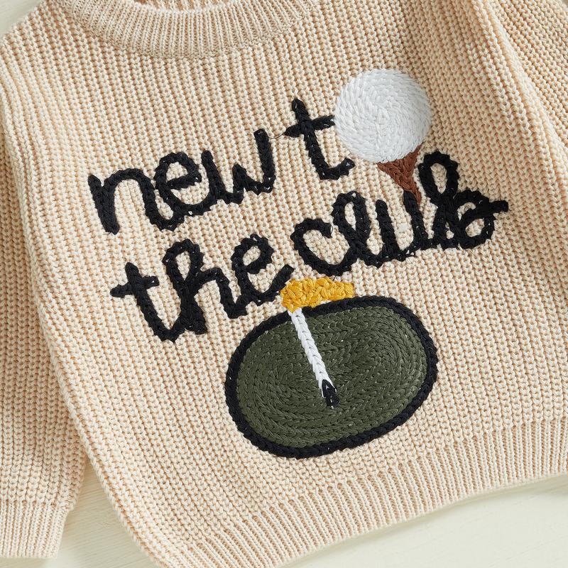 Embroidered baby crewneck sweater. A warm, soft infant top perfect for cozy everyday outfits & toddler fashion.