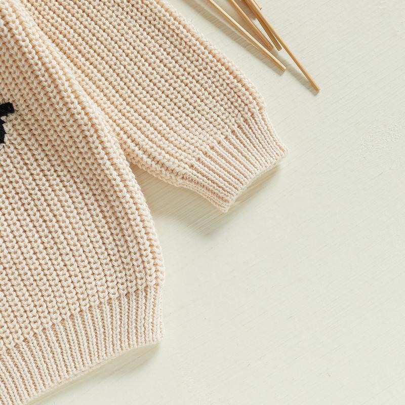 Delicate embroidered baby crewneck sweater. A comfortable, neutral infant pullover, ideal as a gift for baby.