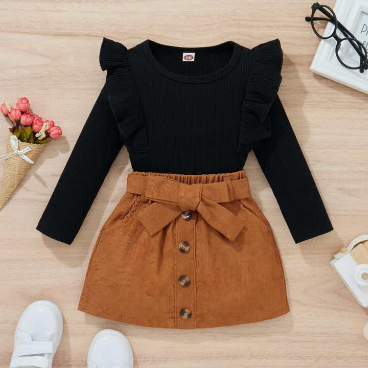 Baby girl's versatile knitted turtleneck & dress set, perfect for any winter event.