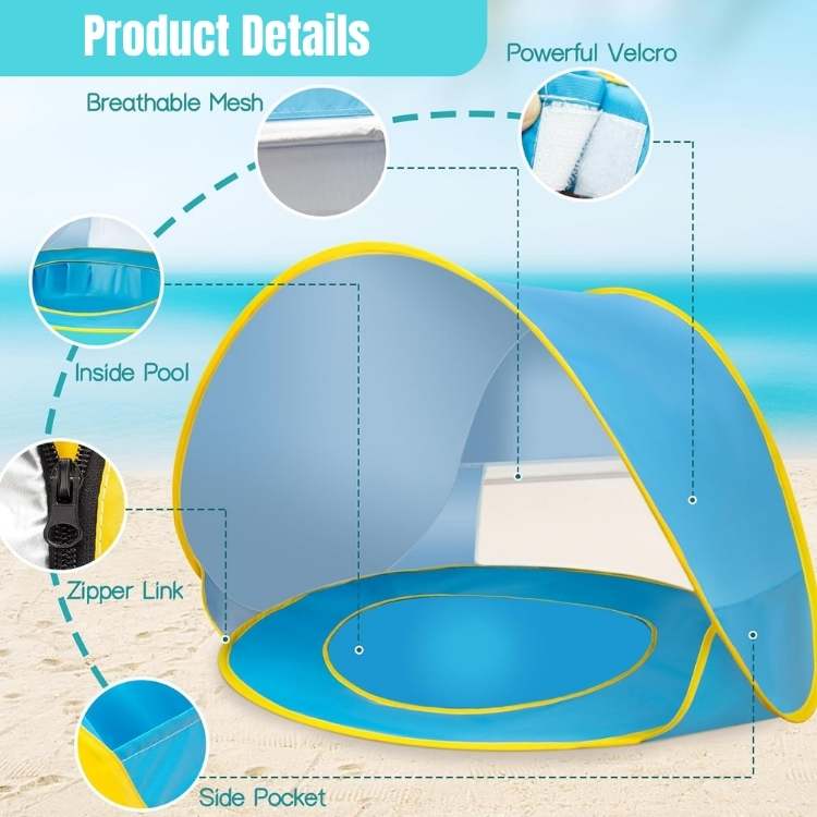 Compact pop-up baby tent with integrated mini pool, designed for safe outdoor play and sun protection