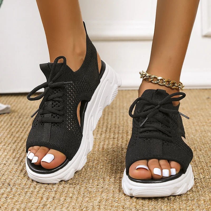 Beige women's comfortable orthopedic lace-up platform sandals with open toe for summer casual wear.