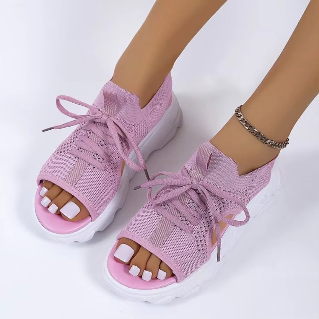 Lace-up open toe platform sandals for women, offering orthopedic comfort and stylish summer casual wear.