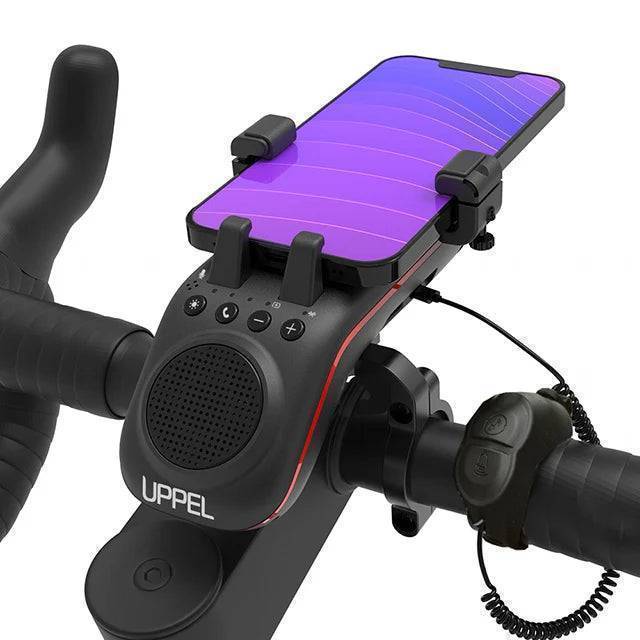 Durable bicycle bell and light with power bank and phone holder, perfect for sports and entertainment