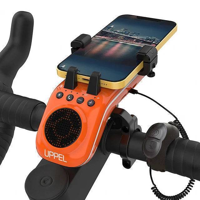 Bike essentials: a rechargeable light, strong phone holder, and Bluetooth speaker for safe cycling