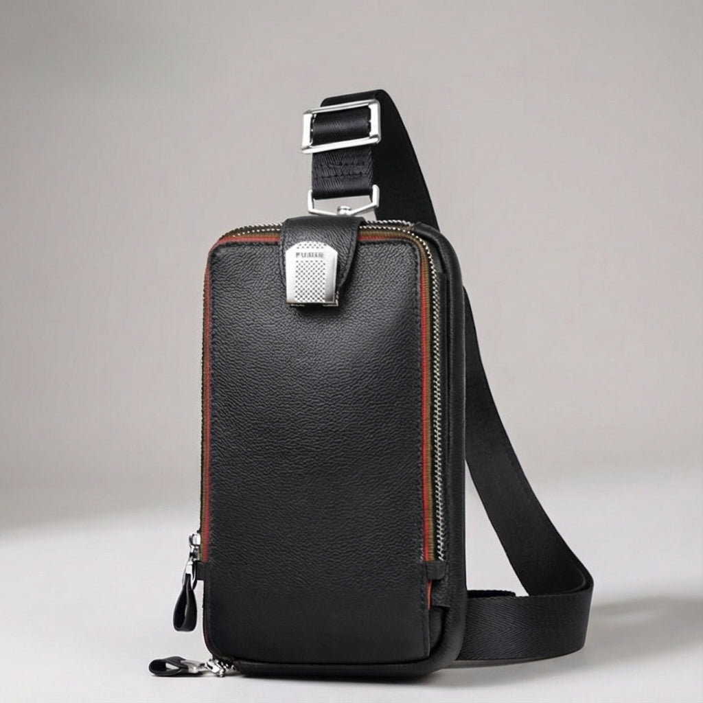 Versatile black shoulder bag: lightweight, compact & unisex for everyday adventures.