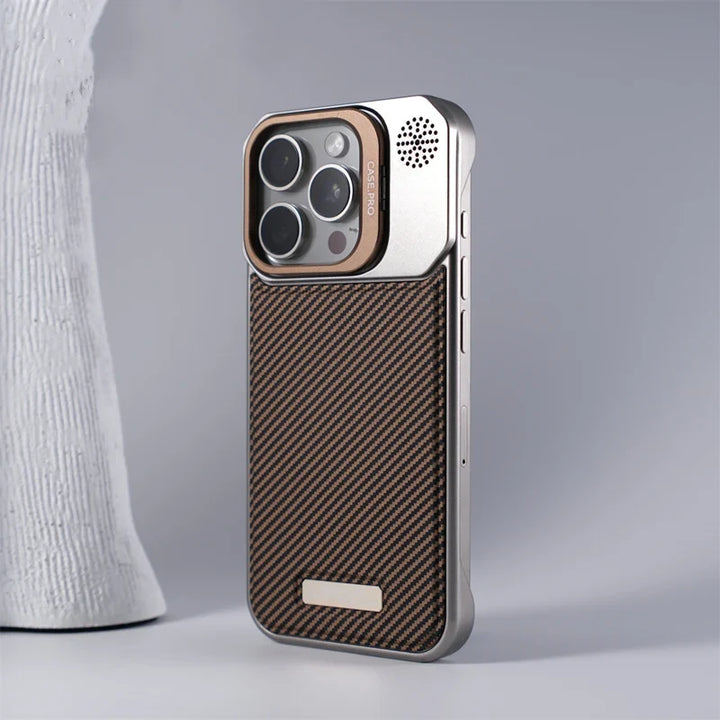 Gray MagSafe armor iPhone case with kickstand for hands-free viewing & enhanced non-slip grip.