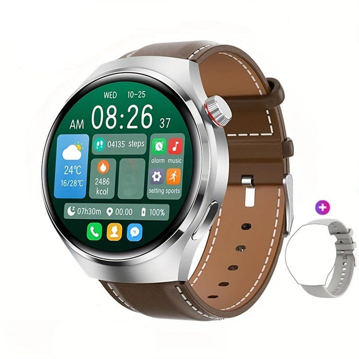 Men's touchscreen NFC smartwatch. Features GPS tracking, fitness monitor, & water resistance.