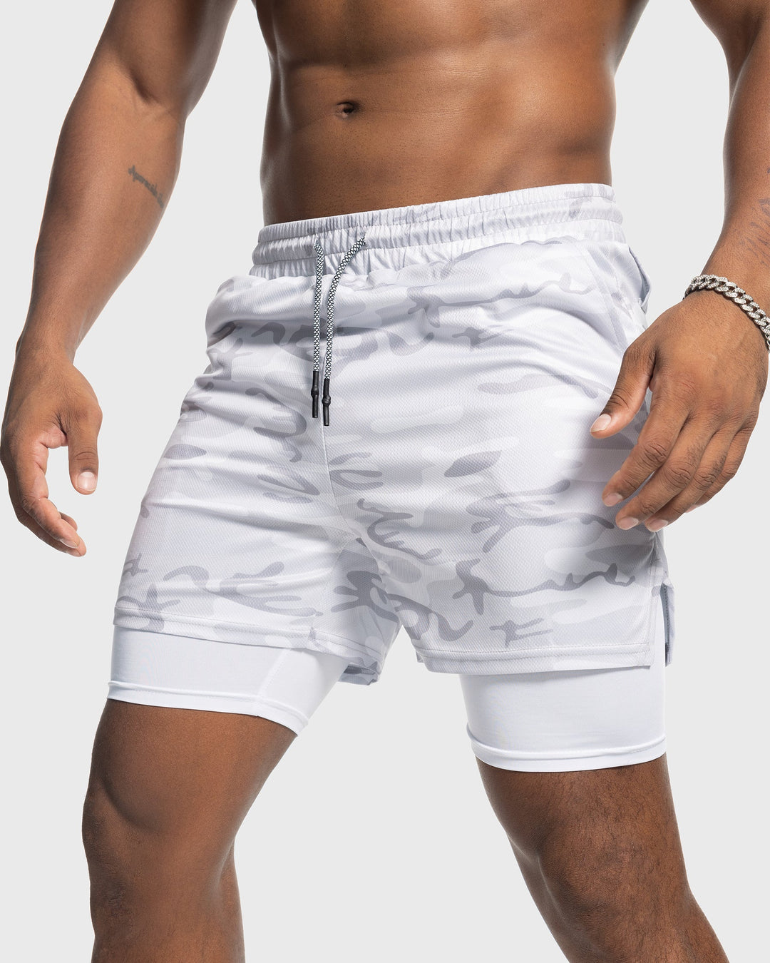 Black Men's Performance Mesh Workout Shorts with Liner for gym & training.