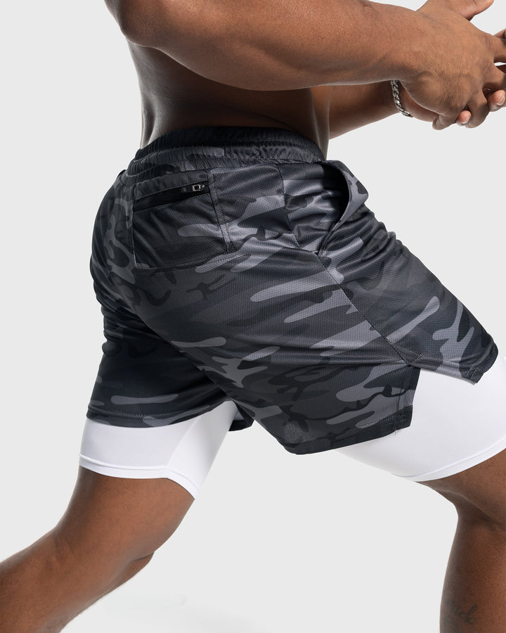Forest Green breathable men's activewear shorts with liner & elastic waist.