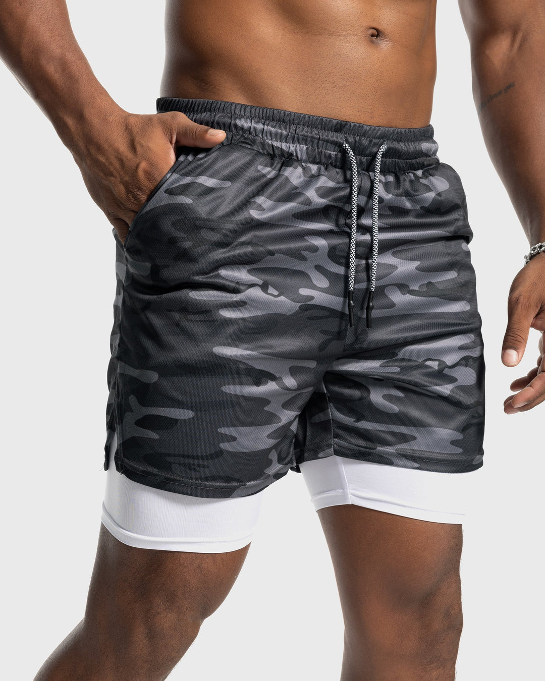 Red men's performance shorts, mesh design, with a practical built-in liner.