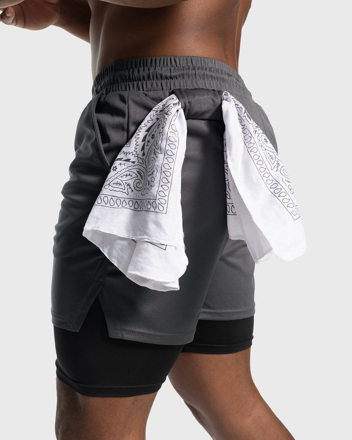 Aqua men's workout shorts with liner, mesh design, perfect for warm weather.