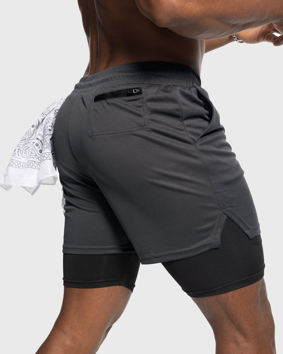 Navy lined men's athletic shorts, breathable mesh, excellent for gym sessions.