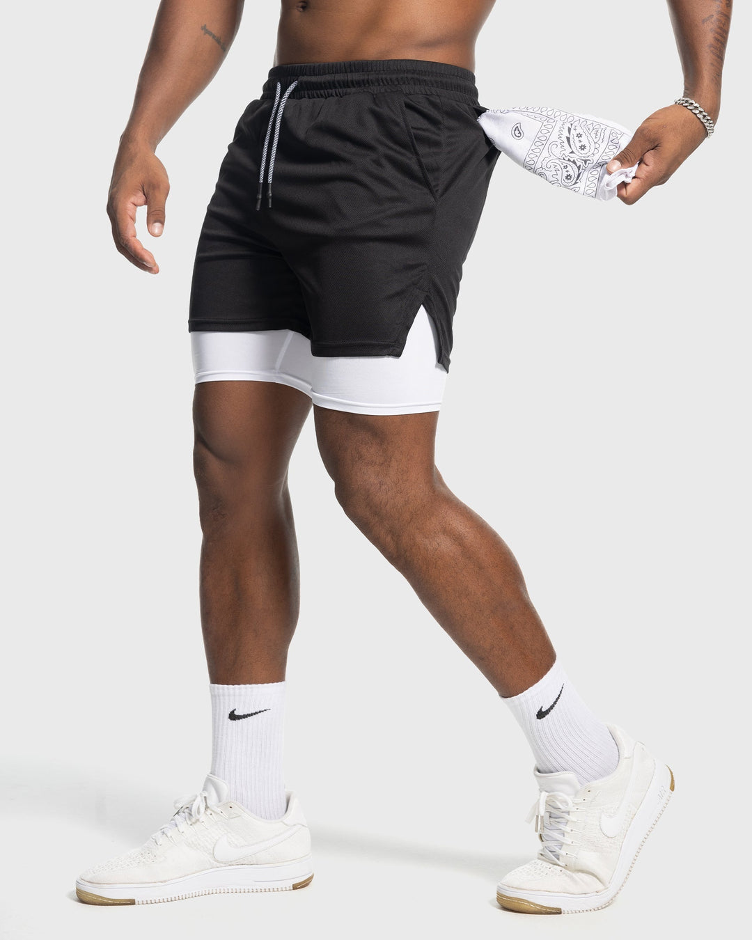 Red men's summer shorts, performance mesh with an integrated liner.