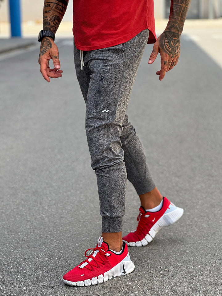 Grey men's stretch casual bottoms, ideal for errands & comfortable daily activities.