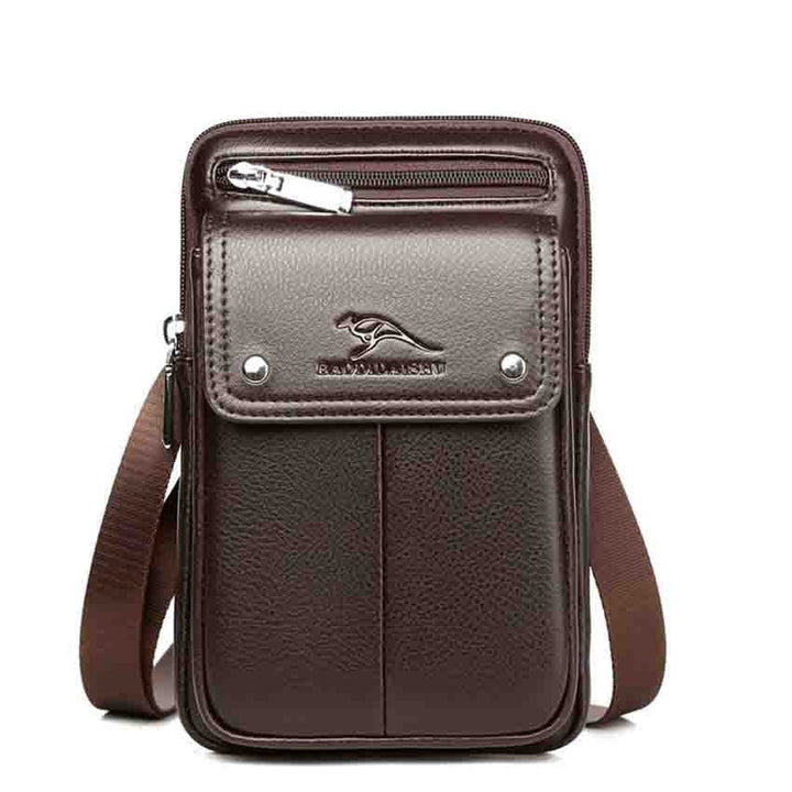 Fashionable brown PU leather men's bag, ideal for travel, daily essentials & style.