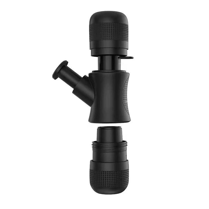 Sleek black manual espresso maker, a versatile kitchen gadget for home, garden, and travel.