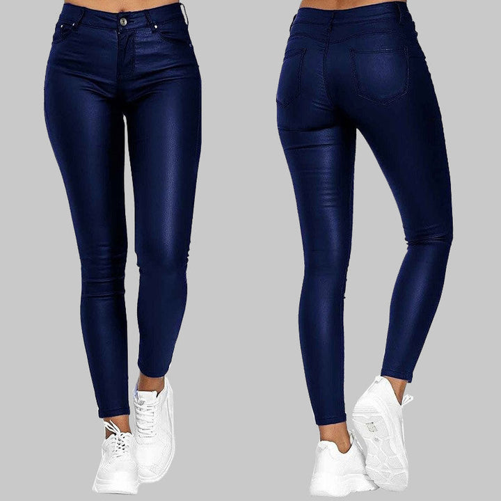 Black slim-fit high-waist faux leather pants for women, chic & modern for day-to-night style.