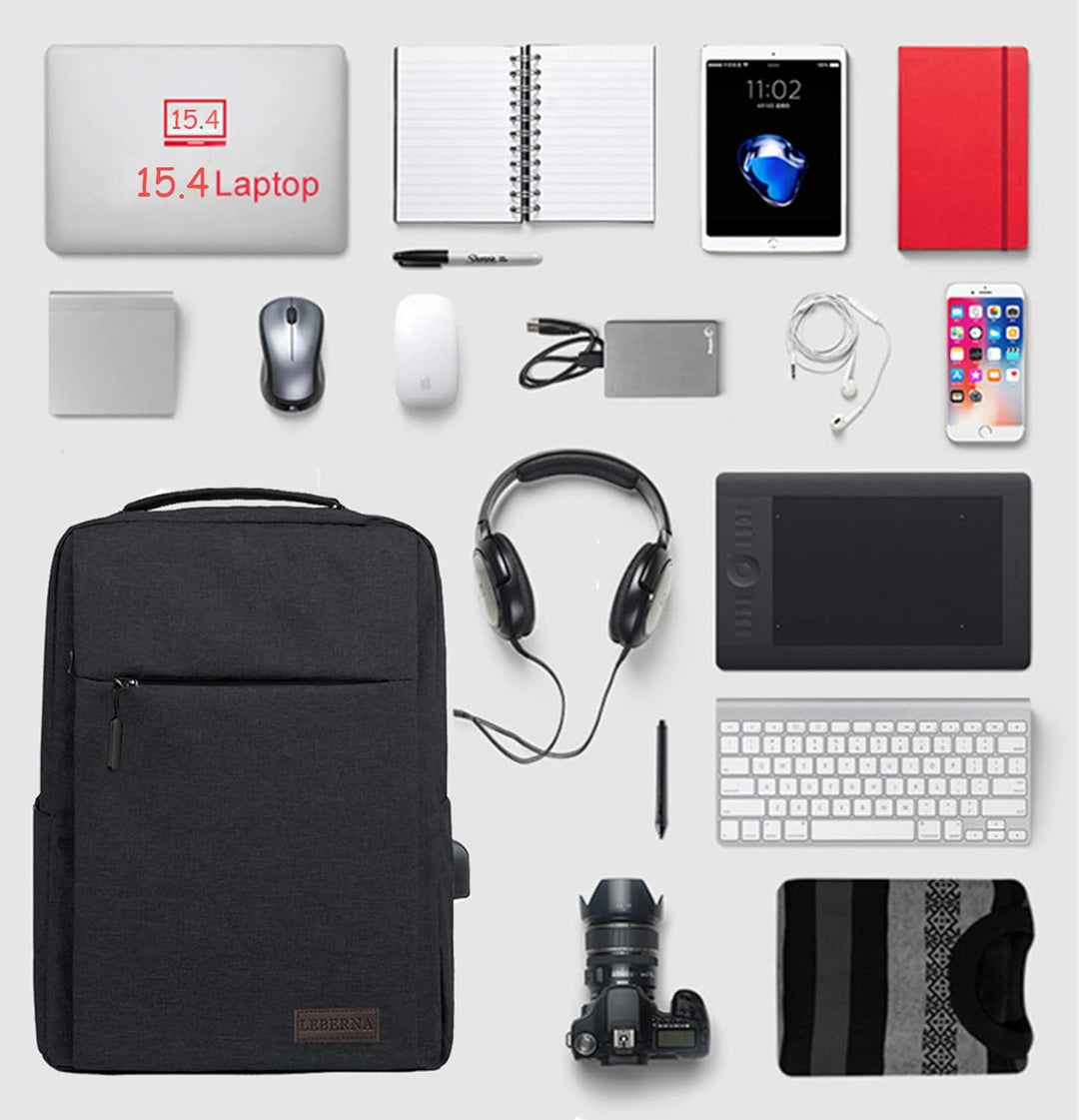 Unisex slim waterproof laptop backpack with USB charging. Ideal for travel, work, school, & daily commute.