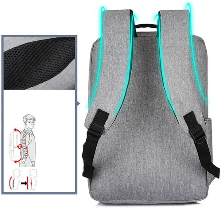 Stylish grey waterproof commuter backpack. Slim design with USB charging port for laptops & essentials.