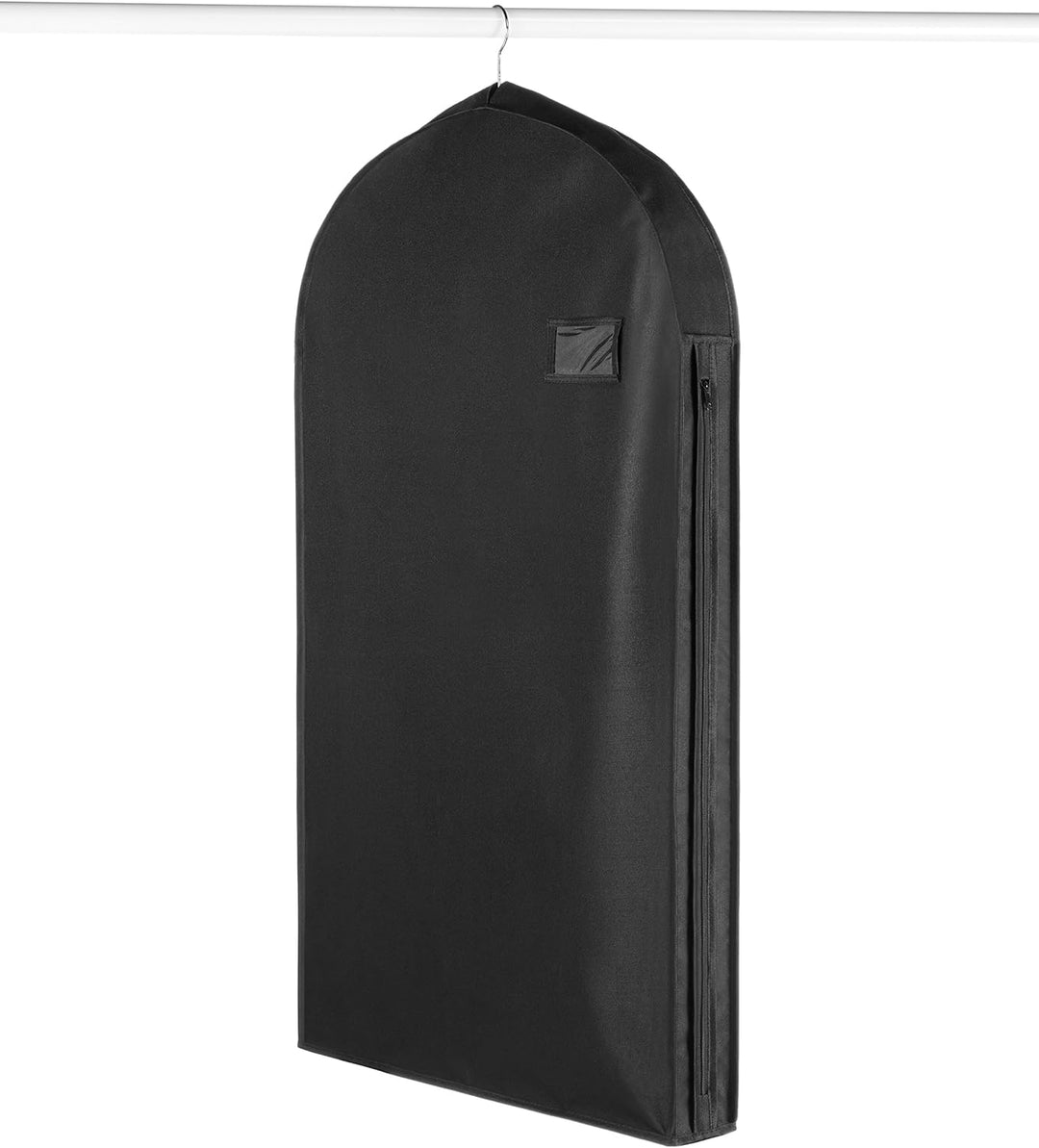 Black unisex water-repellent zippered garment bag for travel & organization.