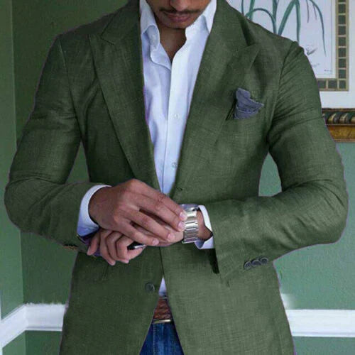 "Blazer da uomo elegante in vari colori, nero blu rosso, taglio moderno, tessuto alta qualità, look sofisticato."