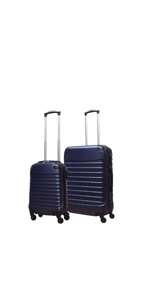 Blue durable ABS hardshell 2-piece luggage set with spinner wheels for easy travel.