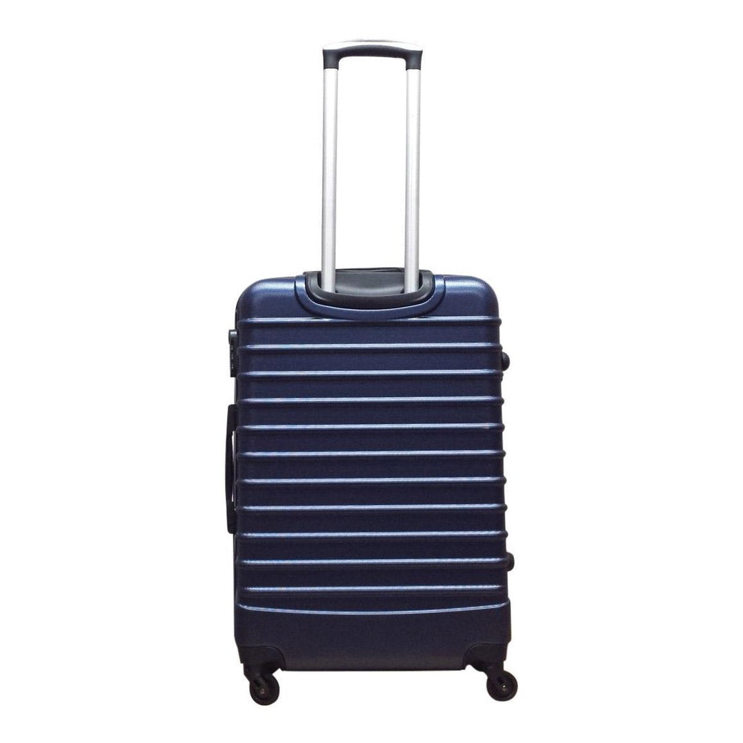Stylish blue ABS hardshell 2-piece luggage set. Durable spinner suitcases with removable wheels for travel.