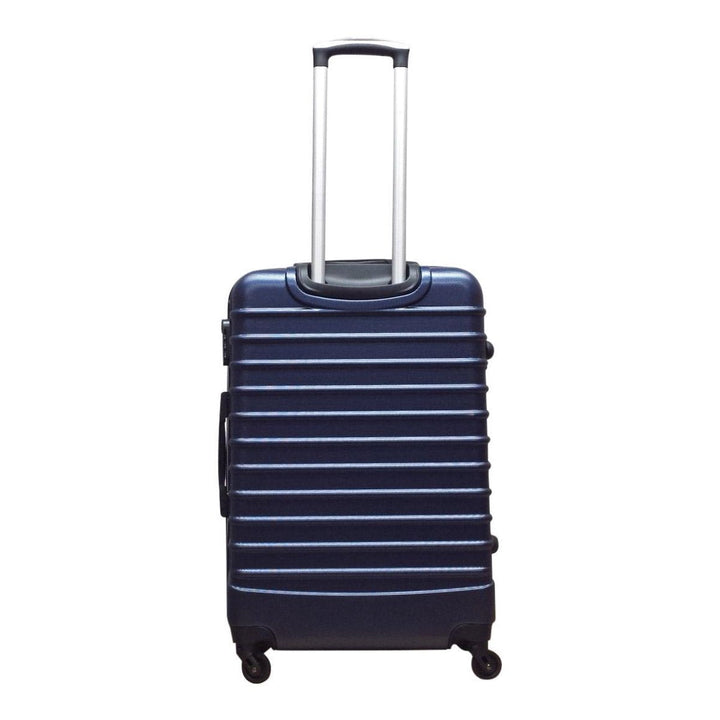 Stylish blue ABS hardshell 2-piece luggage set. Durable spinner suitcases with removable wheels for travel.