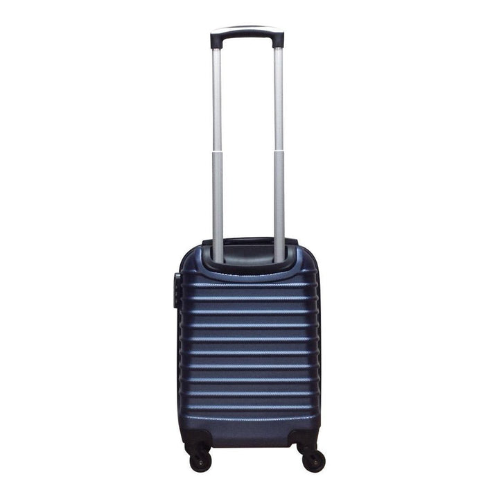 2-piece blue ABS hardshell luggage set. Durable spinner suitcases with convenient removable wheels for travel.