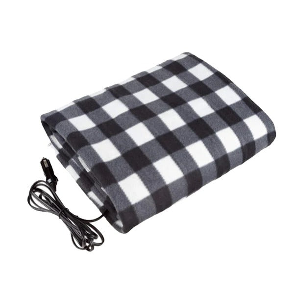 Soft blue plaid heated blanket offering adjustable warmth for ultimate indoor comfort and coziness.