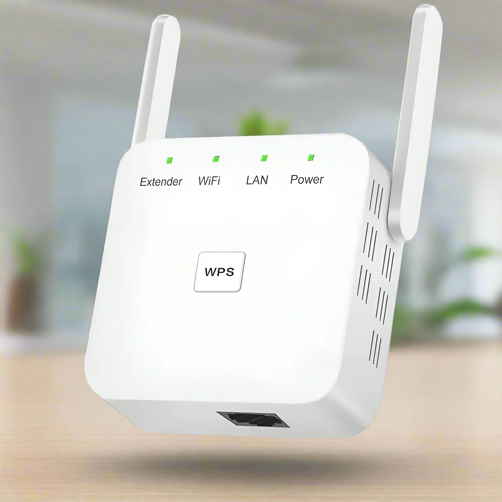 Booster WiFi Dual Band, copertura estesa per segnale wireless potenziato, design compatto e moderno, elimina zone morte.