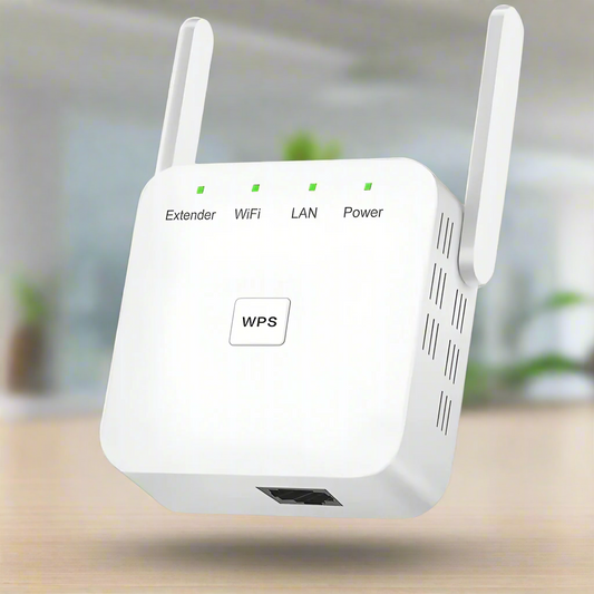 Booster WiFi Dual Band, copertura estesa per segnale wireless potenziato, design compatto e moderno, elimina zone morte.