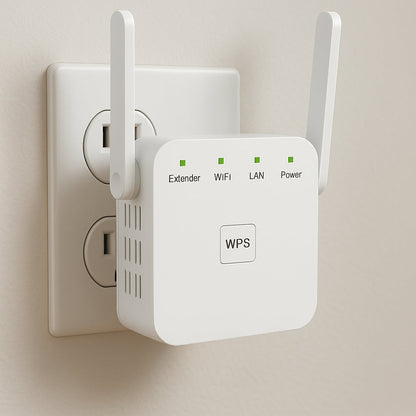 Booster WiFi Dual Band, copertura estesa per segnale wireless potenziato, design compatto e moderno, elimina zone morte.