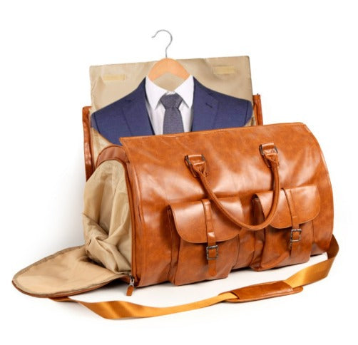 "Borsa da viaggio unisex in pelle o tela impermeabile, elegante e multifunzionale, con scomparti e tasca laterale."
