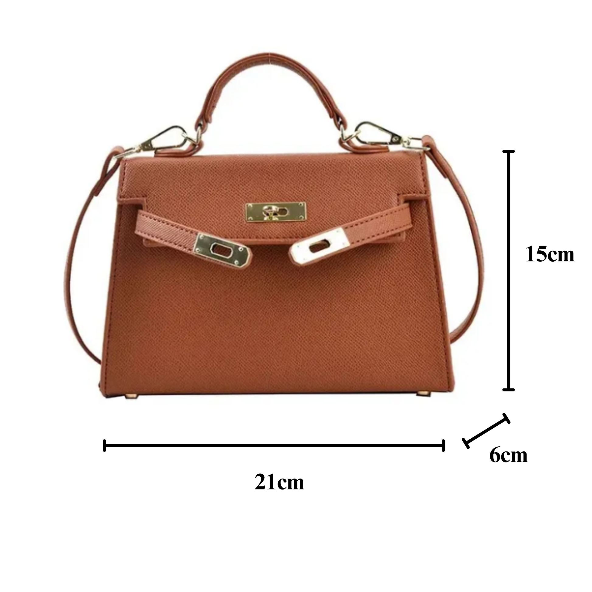 "Borsa donna elegante in stile Kelly, tracolla regolabile, texture lussuosa, colori bianco, cachi, marrone, nero, verde."
