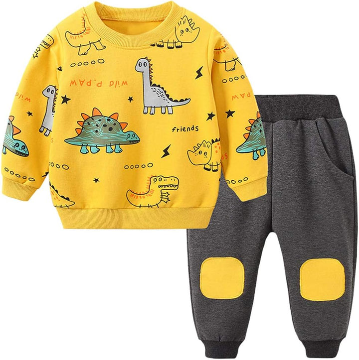Boys' long-sleeve dinosaur outfit set, perfect for adventure and play.