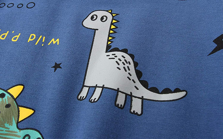 Kids' adventure dinosaur outfit, boys' long sleeve top & pants for casual play.