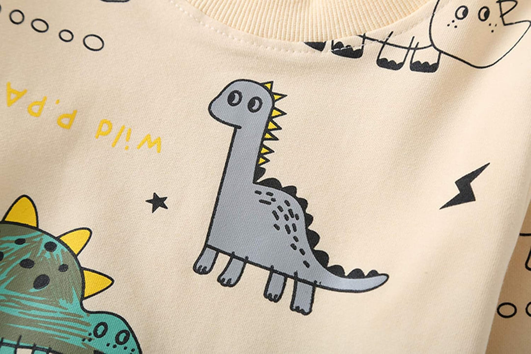 Toddler boys' long sleeve dinosaur playwear set, durable and fun casual clothes.