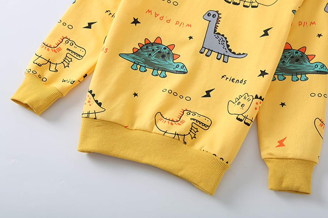 Kids' dinosaur adventure outfit, boys' casual pants and top set.