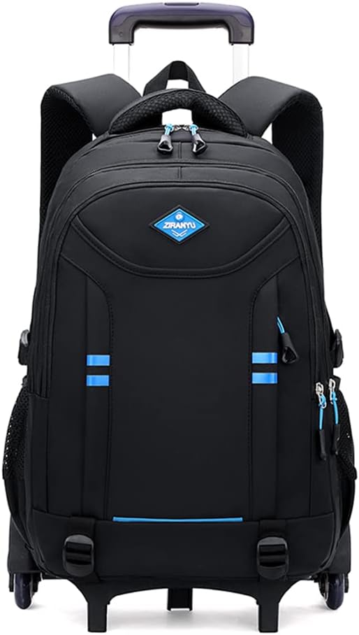 Boys' multi-pocket rolling school backpack. Durable convertible trolley bag for school & travel with ample storage.