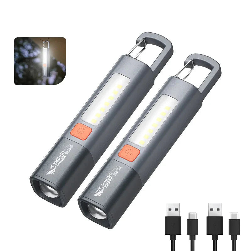 Bright red LED mini flashlight with hook, USB-C rechargeable, for camping and hiking outdoor adventures