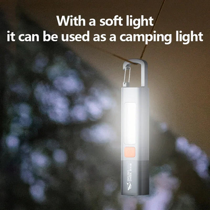 Compact silver LED mini flashlight with hook, waterproof design, ideal portable emergency light