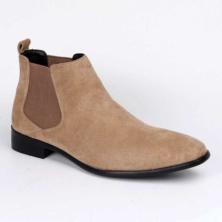 Beige men's fashion ankle boots, comfortable and versatile for daily wear & outdoor adventures.