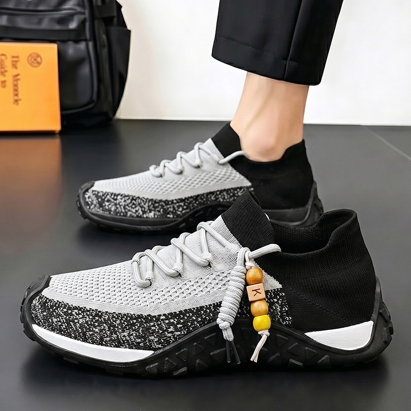 Beige mens cushioned walking shoes, lightweight for daily comfort & casual wear.