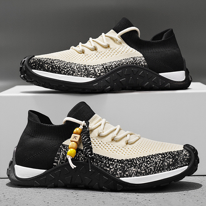 Beige casual mens lightweight shoes, cushioned for daily comfort.