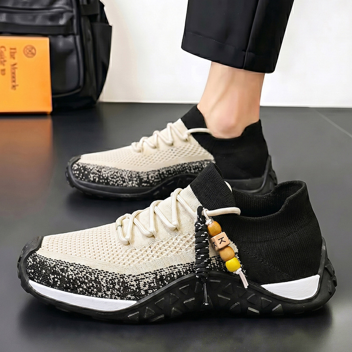 Gray mens walking sneakers, lightweight & comfortable for daily use.