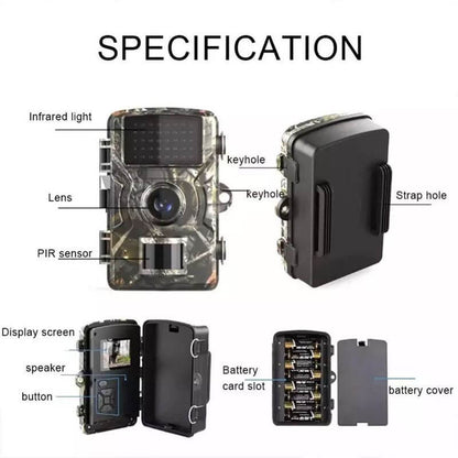 "Camera per fauna selvatica, visione notturna, foto e video HD, design robusto, mimetico, impermeabile, LED infrarossi invisi