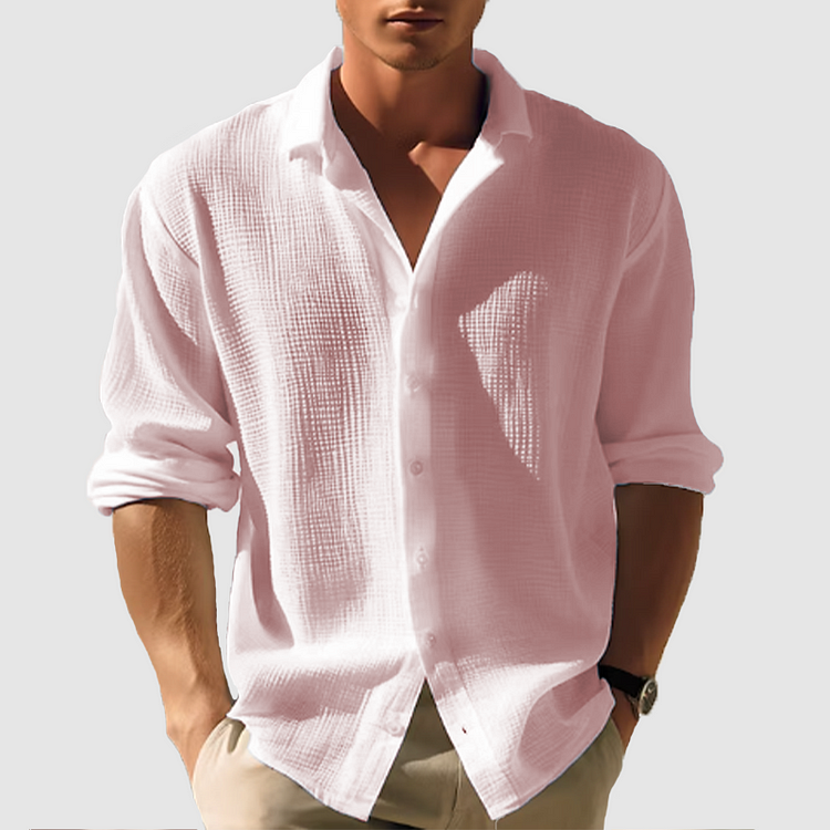 "Camicia estiva elegante da uomo, maniche lunghe, colore blu scuro, design classico e moderno, perfetta per ogni occasione."